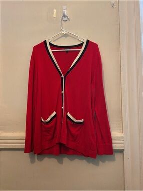 Talbots Classic Red V-Neck Cardigan with Contrast Trim